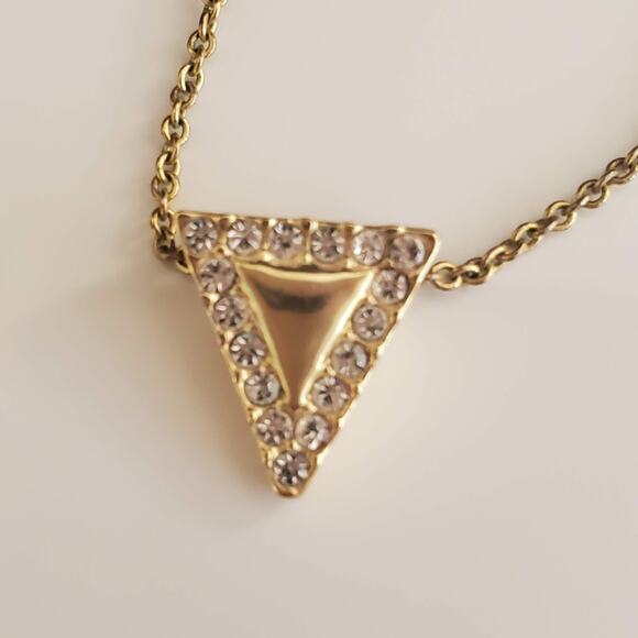 Spartina 449 Gold Plated Dainty Cable Chain Charm Crystal Triangle‎ Necklace - Picture 1 of 7